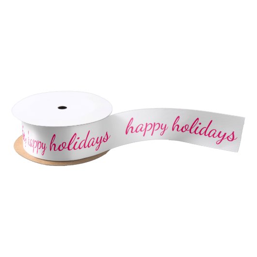 Pink Script Happy Holidays Weihnachtstypografie Satinband (Spule)