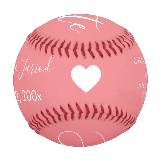 Pink Script Heart Speichern Sie die Daten Baseball (Rückseite)