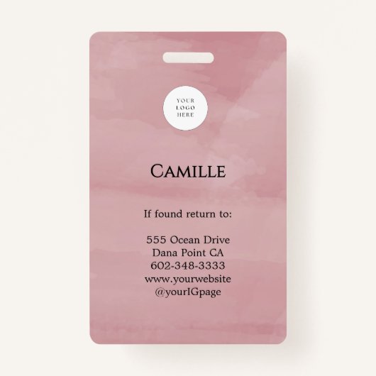 Pink Script Logo Photo Makeup Badge Ausweis (Rückseite)