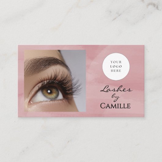 Pink Script Logo QR Code Photo Lash Visitenkarte (Vorderseite)