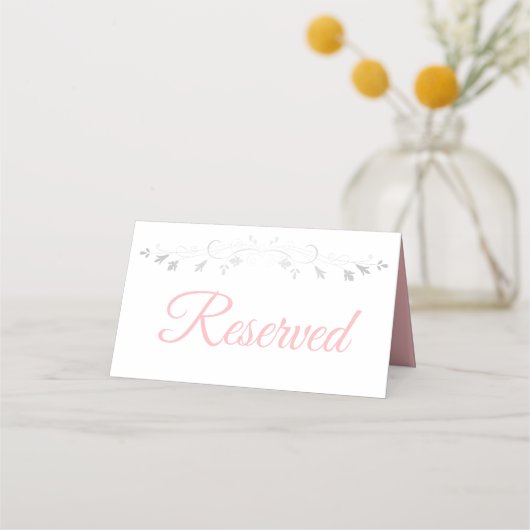 Pink Script mit Silver Border Wedding vorbehalten Platzkarte (Vorderseite)