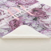 Pink Script Monogram Peony Rose Floral Sherpadecke (3/4)