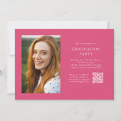 Pink Script QR Code 3 Foto Graduation Party Einladung (Rückseite)