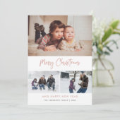 Pink Script Stars Weihnachten 3 Foto Collage (Stehend Vorderseite)