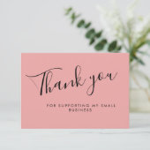Pink Script Thank You Card Discount Review Busines Dankeskarte (Stehend Vorderseite)
