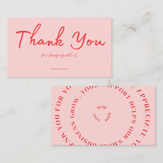 Pink Script Thank You Card Made With Love Business Visitenkarte (Vorne/Hinten)