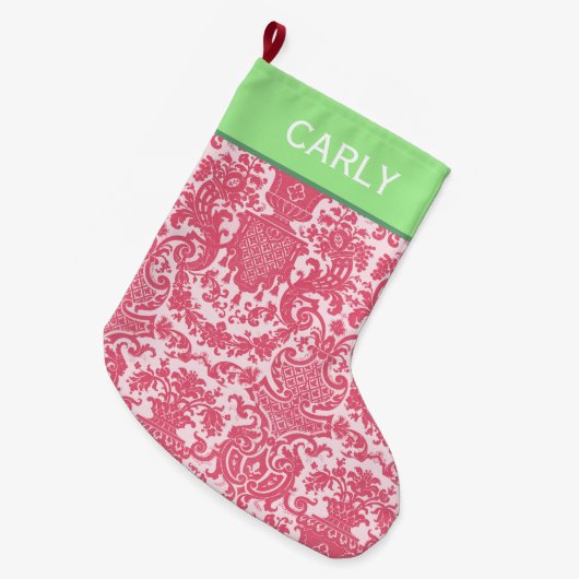 Pink Scroll Pattern Großer Weihnachtsstrumpf (Vorderansicht (hängend))