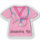 Pink Scrubs Nurse Monogram Waterproof Aufkleber (Vorderseite)