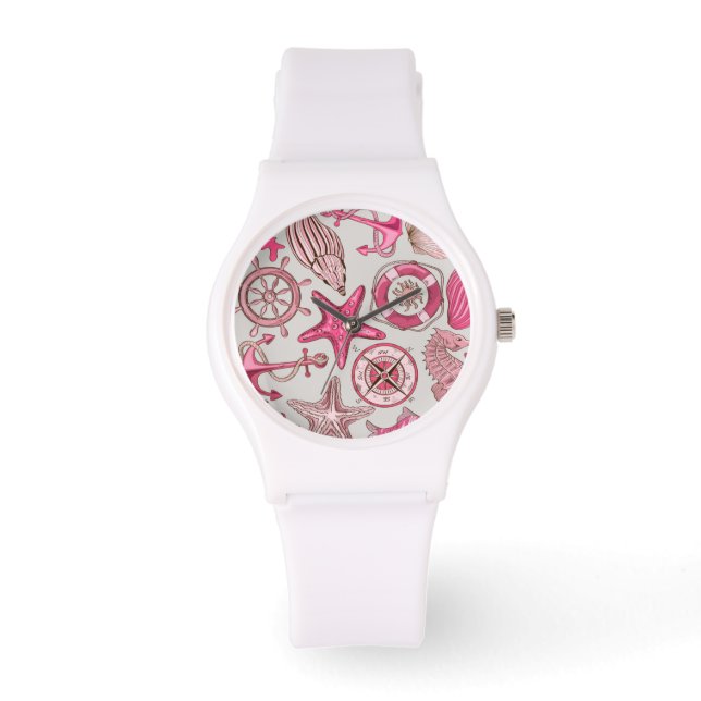 Pink Sea Pattern Armbanduhr (Vorderseite)