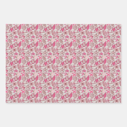 Pink Sea Pattern Geschenkpapier Set (Vorderseite)