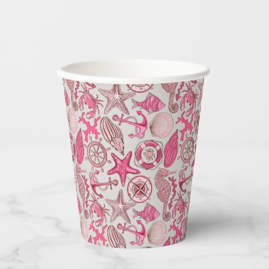 Pink Sea Pattern Pappbecher (Vorderseite)
