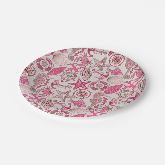 Pink Sea Pattern Pappteller (Schrägansicht)