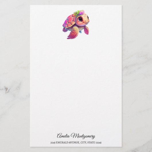 Pink Sea Turtle Whimsical & Niedlich Briefpapier (Vorderseite)