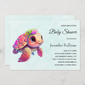 Pink Sea Turtle Whimsical & Niedlich Einladung (Vorne/Hinten)