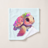 Pink Sea Turtle Whimsical & Niedlich Gemustert Badhandtuch Set (Waschlappen)