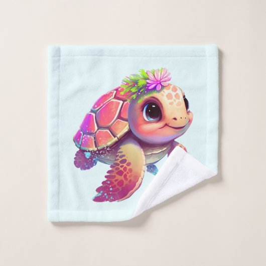 Pink Sea Turtle Whimsical & Niedlich Gemustert Badhandtuch Set (Waschlappen)