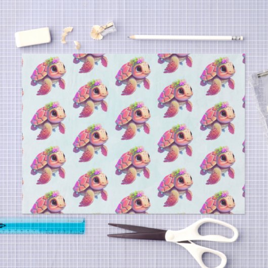Pink Sea Turtle Whimsical & Niedlich Gemustert Seidenpapier (Handwerk)
