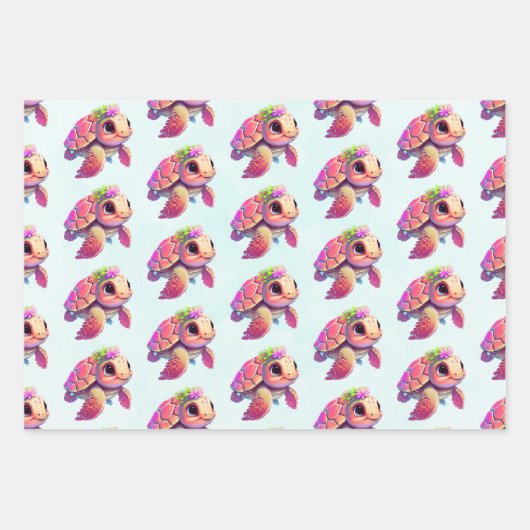 Pink Sea Turtle Whimsical & Niedlich Geschenkpapier Set (Vorderseite 2)