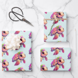 Pink Sea Turtle Whimsical & Niedlich Geschenkpapier Set