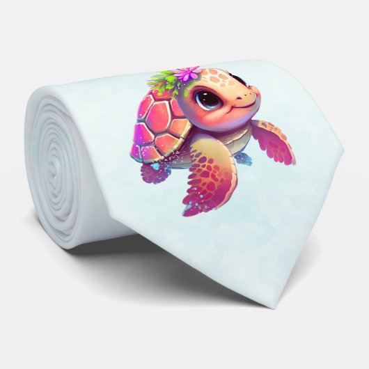 Pink Sea Turtle Whimsical & Niedlich Krawatte (Gerollt)