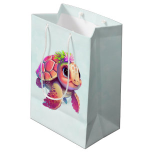 Pink Sea Turtle Whimsical & Niedlich Mittlere Geschenktüte