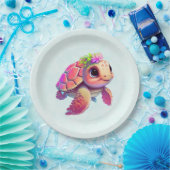 Pink Sea Turtle Whimsical & Niedlich Pappteller (Party)