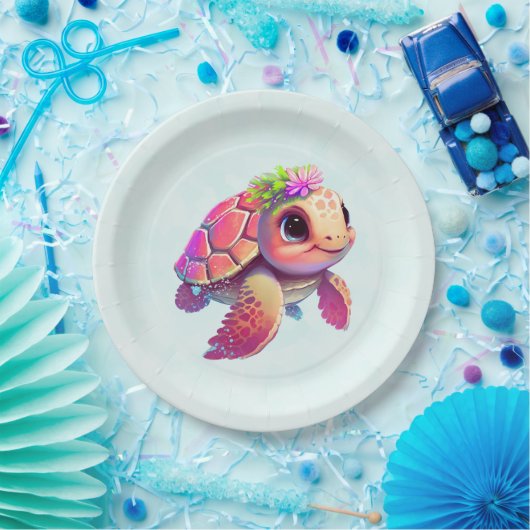 Pink Sea Turtle Whimsical & Niedlich Pappteller (Party)