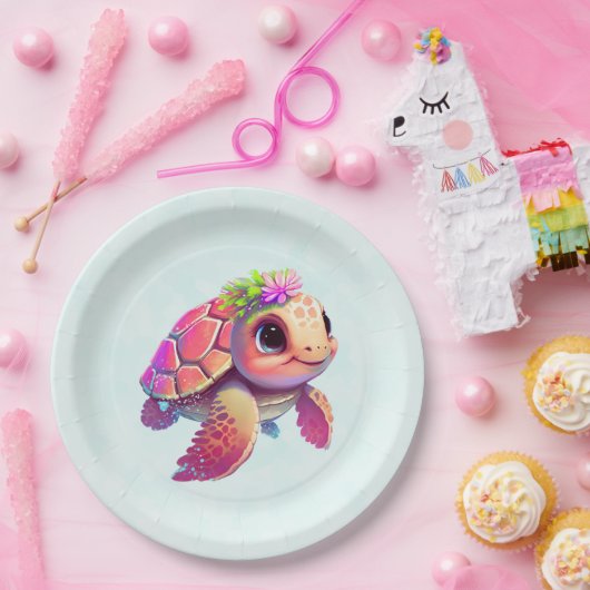 Pink Sea Turtle Whimsical & Niedlich Pappteller (Party)