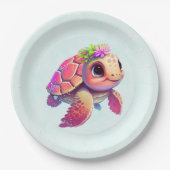 Pink Sea Turtle Whimsical & Niedlich Pappteller (Vorderseite)