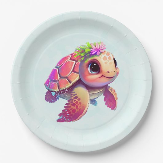Pink Sea Turtle Whimsical & Niedlich Pappteller (Vorderseite)
