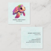 Pink Sea Turtle Whimsical & Niedlich Quadratische Visitenkarte (Vorne/Hinten)