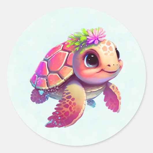 Pink Sea Turtle Whimsical & Niedlich Runder Aufkleber (Vorderseite)