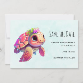 Pink Sea Turtle Whimsical & Niedlich Save The Date