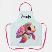 Pink Sea Turtle Whimsical & Niedlich Schürze (Vorderseite)