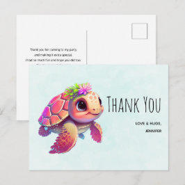 Pink Sea Turtle Whimsical & Niedlich Vielen Dank Postkarte