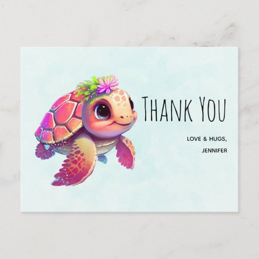 Pink Sea Turtle Whimsical & Niedlich Vielen Dank Postkarte (Vorderseite)