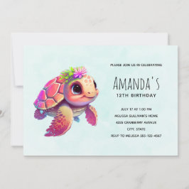Pink Sea Turtle Whimsical & Niedliche Geburtstag Einladung