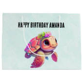 Pink Sea Turtle Whimsical & Niedliche Geburtstag Große Geschenktüte (Rückseite)