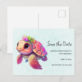 Pink Sea Turtle Whimsisic & Niedlich Save the Date Einladungspostkarte