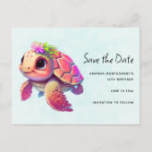Pink Sea Turtle Whimsisic & Niedlich Save the Date Einladungspostkarte (Vorderseite)