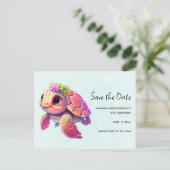Pink Sea Turtle Whimsisic & Niedlich Save the Date Einladungspostkarte (Stehend Vorderseite)