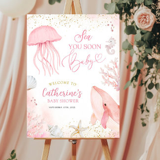 Pink Sea You Soon Baby Shower Willkommensschild Poster