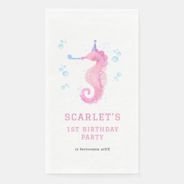 Pink Seahorse 1st birthday Serviette