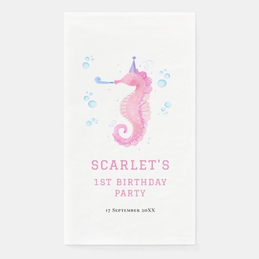 Pink Seahorse 1st birthday Serviette (Vorderseite)