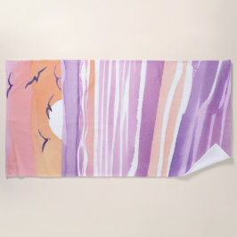 Pink Seas | Watercolor Sunset Ocean Waves Strandtuch