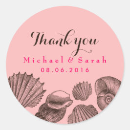 Pink Seashells Beach Wedding Vielen Dank Sticker