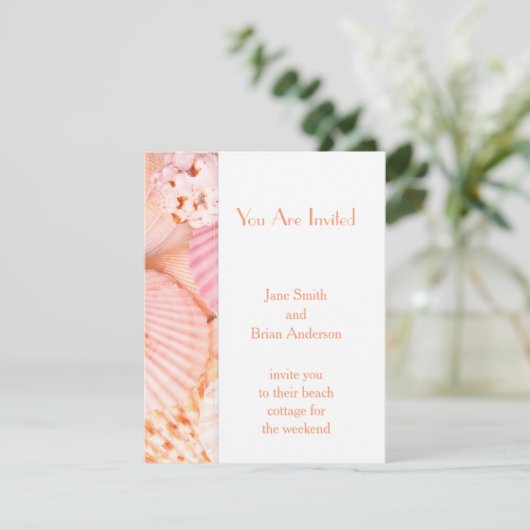 Pink Seashells Einladung (Stehend Vorderseite)
