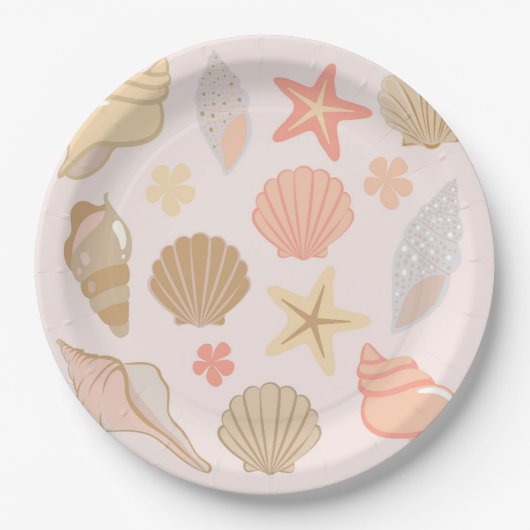 Pink Seashells Pattern Pappteller (Vorderseite)