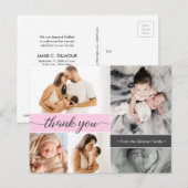 Pink Second Baby Birth FotoCollage Ankündigungspostkarte (Vorne/Hinten)