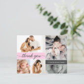 Pink Second Baby Birth FotoCollage Ankündigungspostkarte (Stehend Vorderseite)